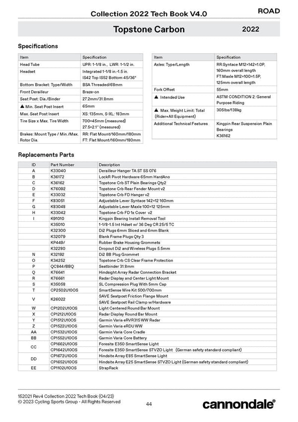 SuperSix EVO Spares 2020 - 2022