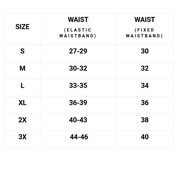 Zoic Ether Shorts Size Chart