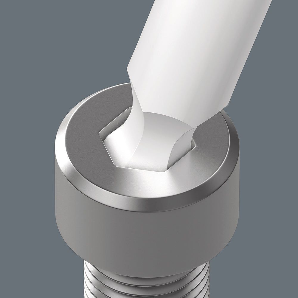 The spherical drive profile means that it is possible to swivel the axis of the tool to that of the screw, and therefore enable angled, 