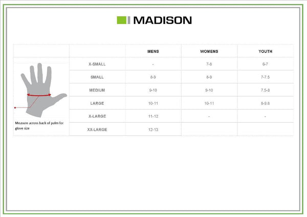 Madison Glove Size Chart Jan 2018